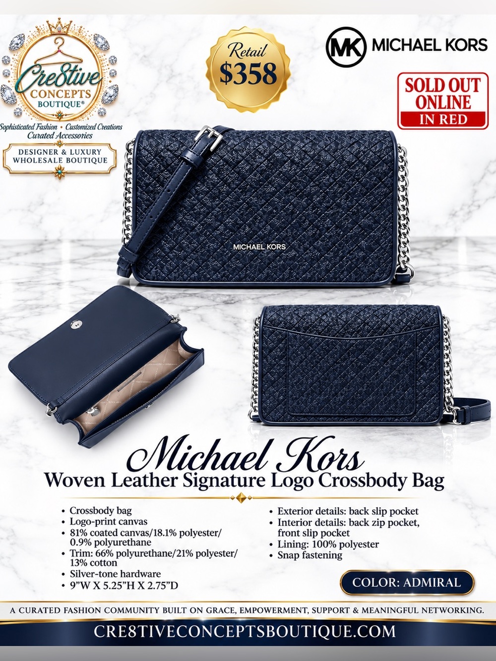 Michael Kors, Woven Leather Signature Logo Crossbody Bag